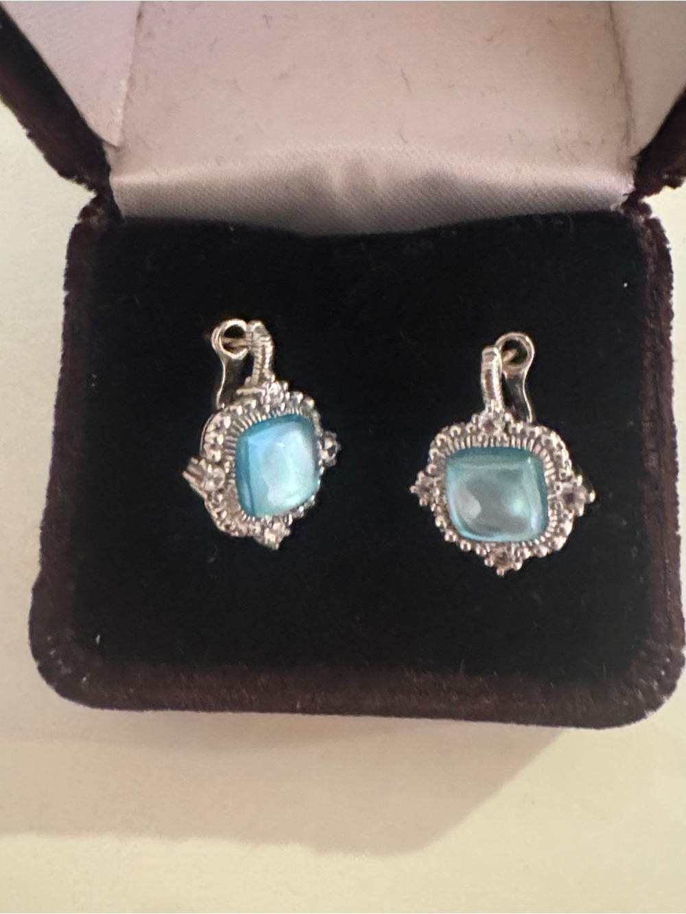 Sterling Silver Blue Glass Drop Earrings